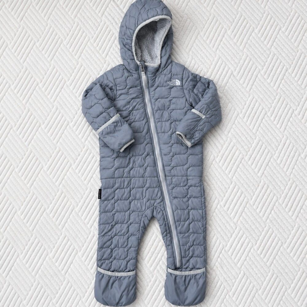 The North Face Baby 18-24M ThermoBall Gray Fleece Lined Hooded Bunting Snowsuit